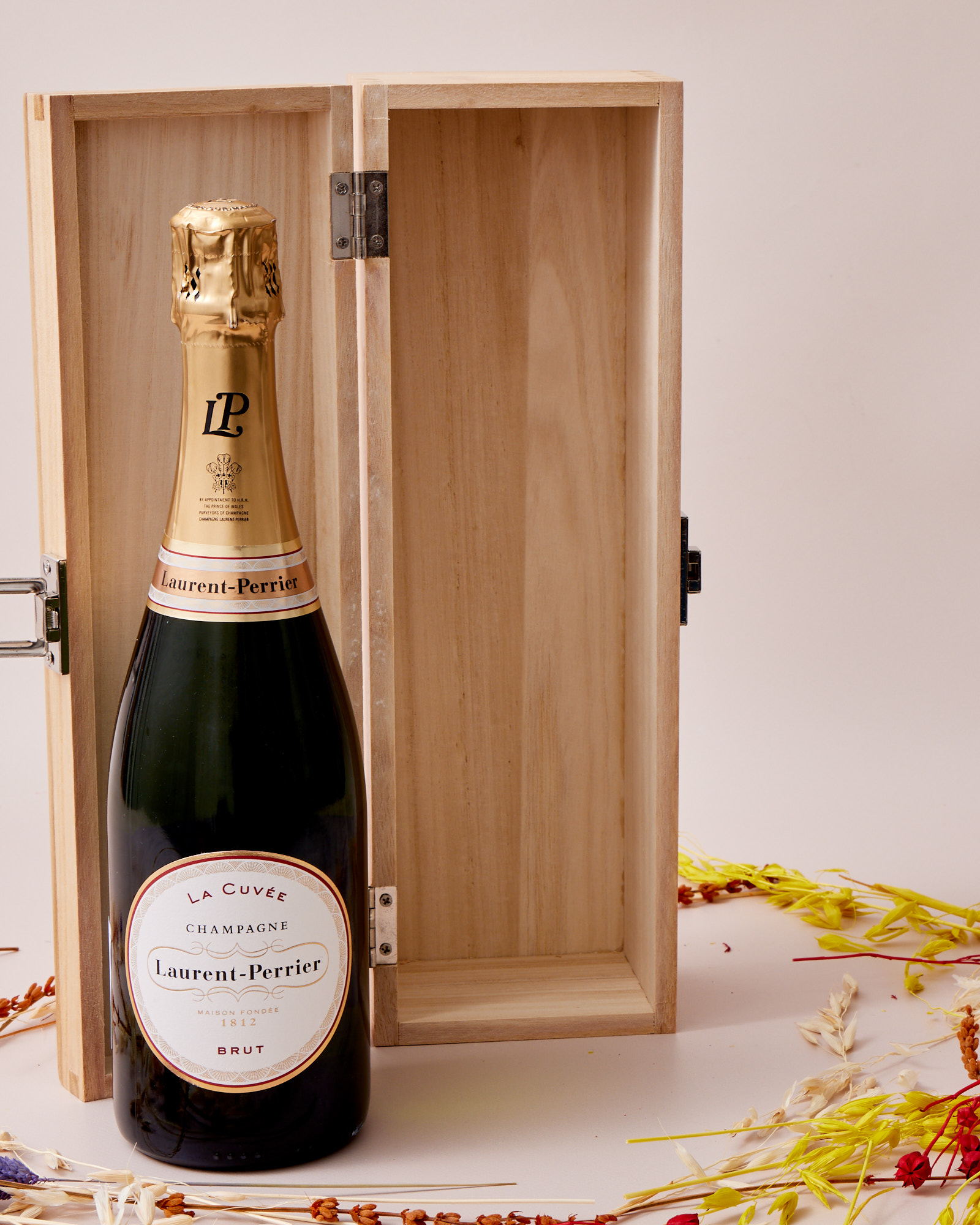 Engraved Wooden Box With Laurent-Perrier Champagne - Happy Birthday, Vintage Year